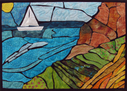 Water scene on Israel coast. Done in Stained Glass quilted motif stained glass