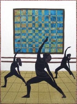 Large Quilted Wall Hanging of Silhouetted Dancers in a Dance Studio Studio Dancers