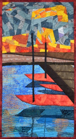 Boats at dock Abstract quilt of boats at dock reflected in water