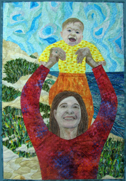 New Life in an Old Land quilted portrait, thread painting