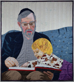 Discovery between a grandpa and grandson Discovery, quilted portrait