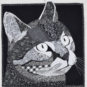 Black and White Cat fabric art