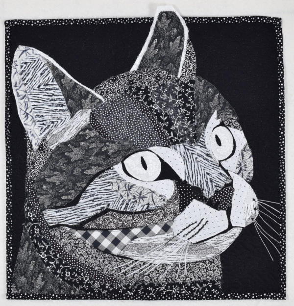 Black and White Cat fabric art