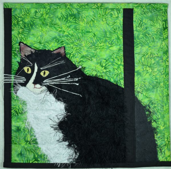 Cat in the Window fabric art
