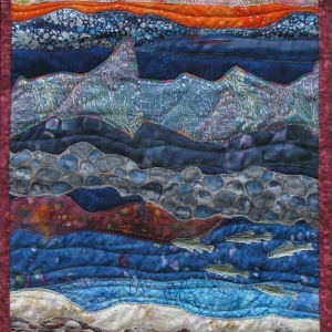 Trout Seascape fabric art
