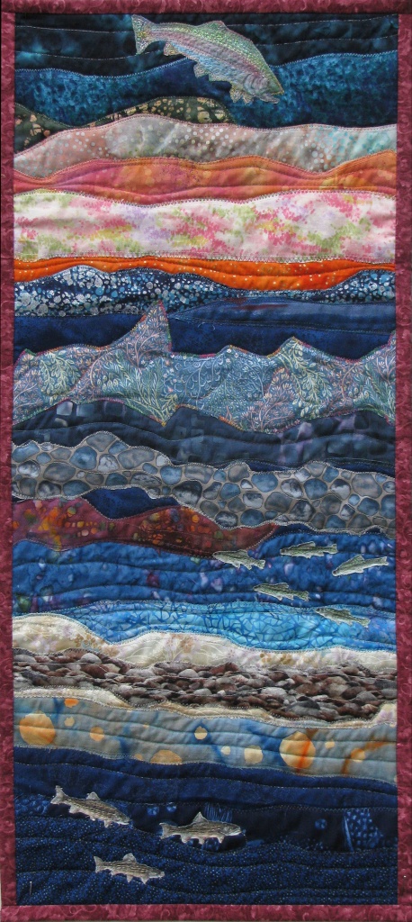Trout Seascape fabric art