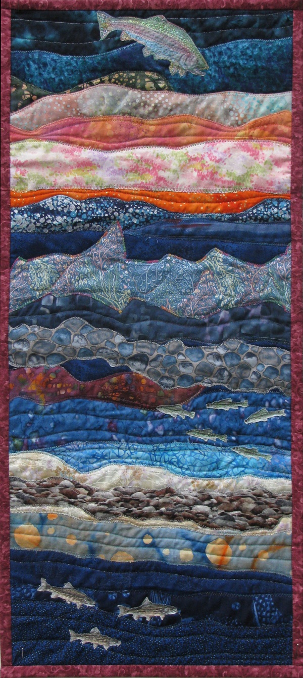 Trout Seascape fabric art